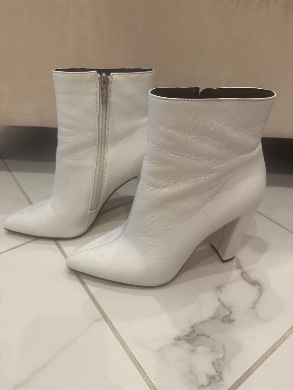 Jessica Simpson White Pointed Toe Leather Ankle Booties